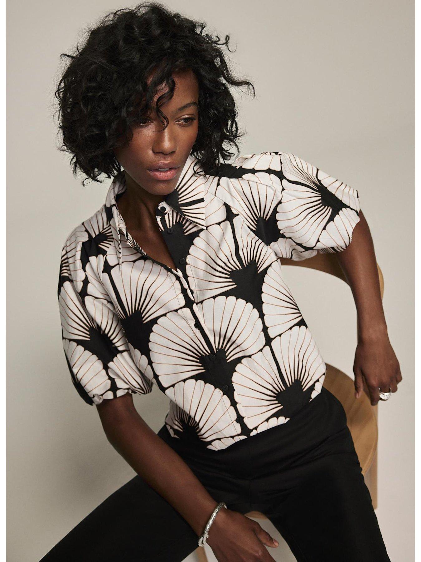  image of mint-velvet-neutral-shell-print-shirt-black