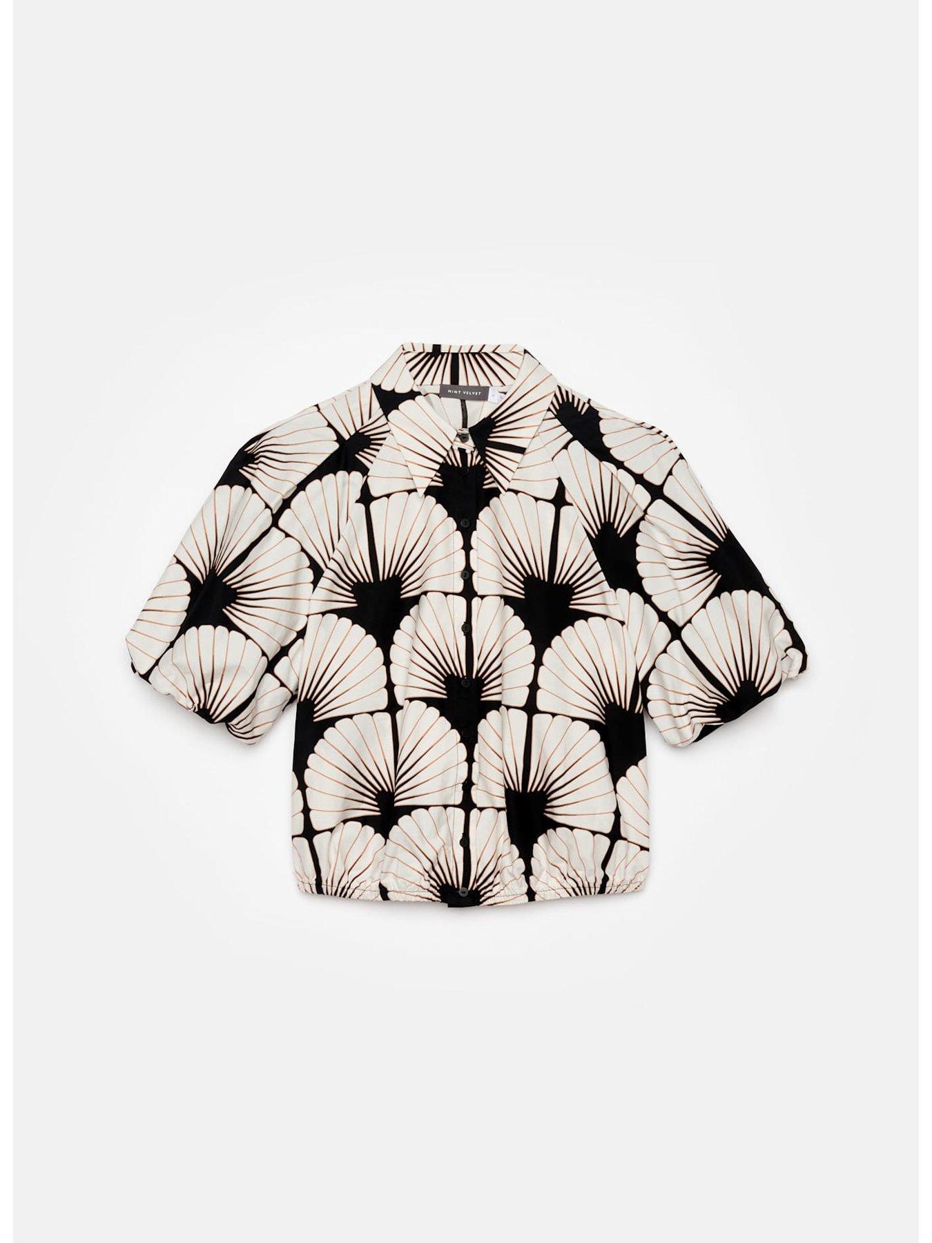  image of mint-velvet-neutral-shell-print-shirt-black