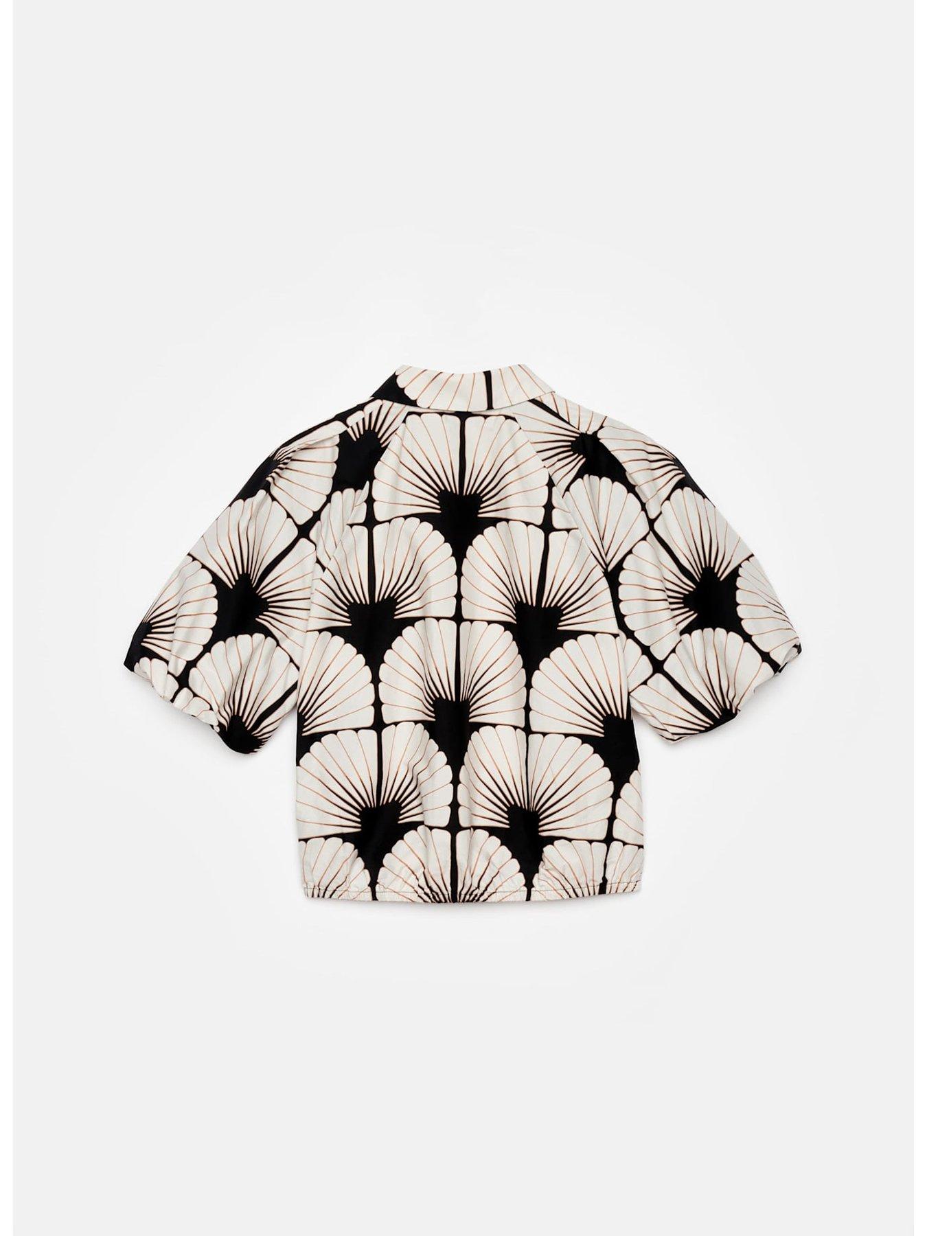  image of mint-velvet-neutral-shell-print-shirt-black