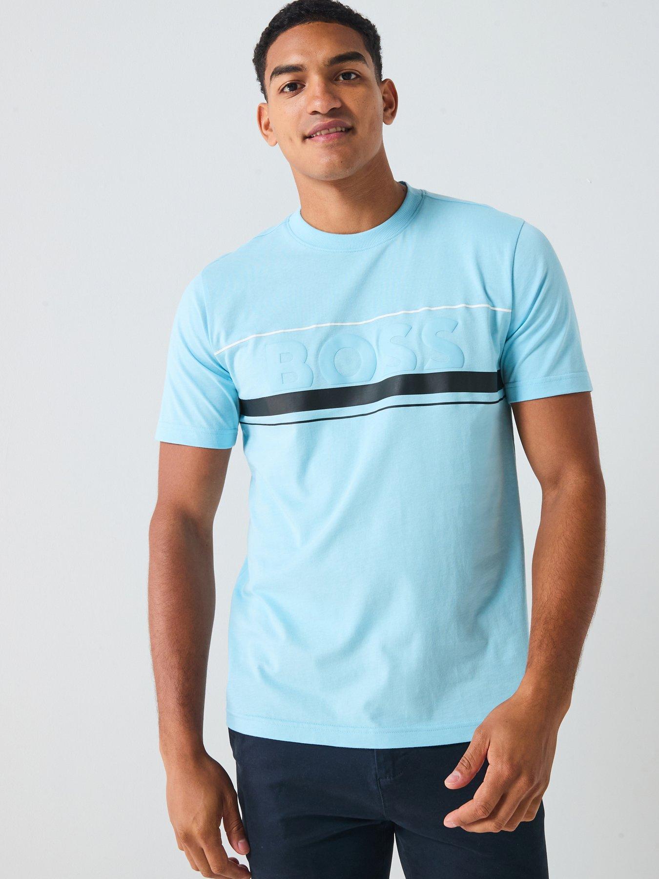 BOSS Tee Iconic Zone Large Logo T-Shirt - Light Blue