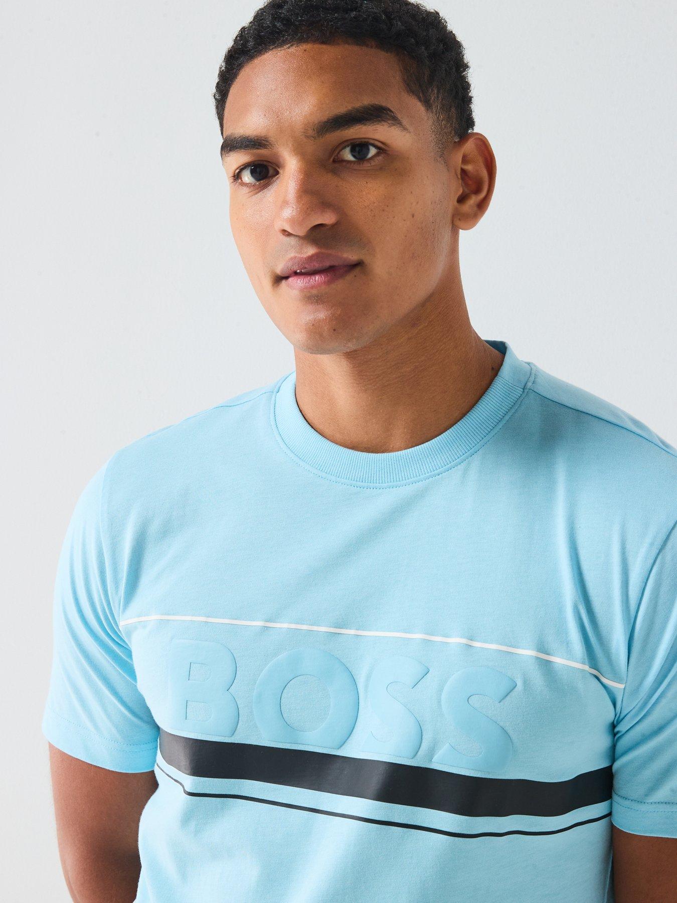 Image 4 of 5 of BOSS Tee Iconic Zone Large Logo T-Shirt - Light Blue