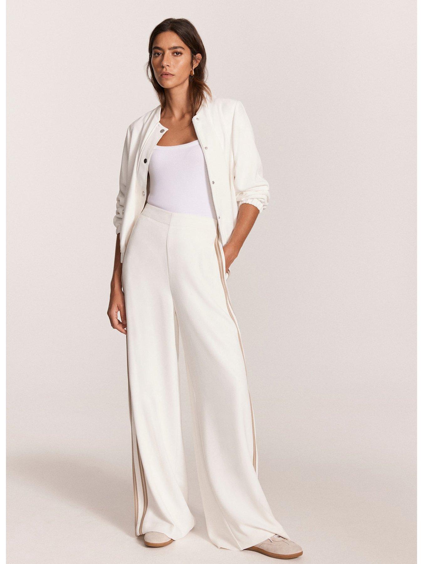  image of mint-velvet-white-side-stripe-wide-trousers-cream