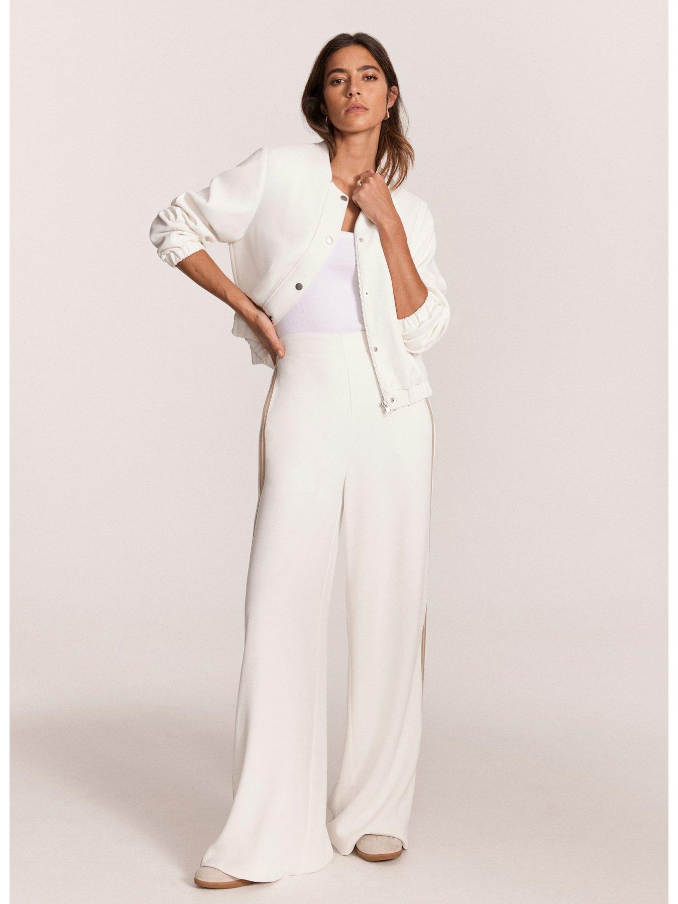  image of mint-velvet-white-side-stripe-wide-trousers-cream