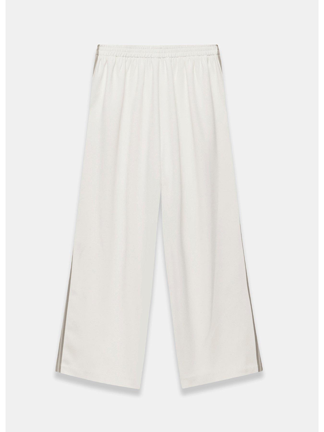  image of mint-velvet-white-side-stripe-wide-trousers-cream