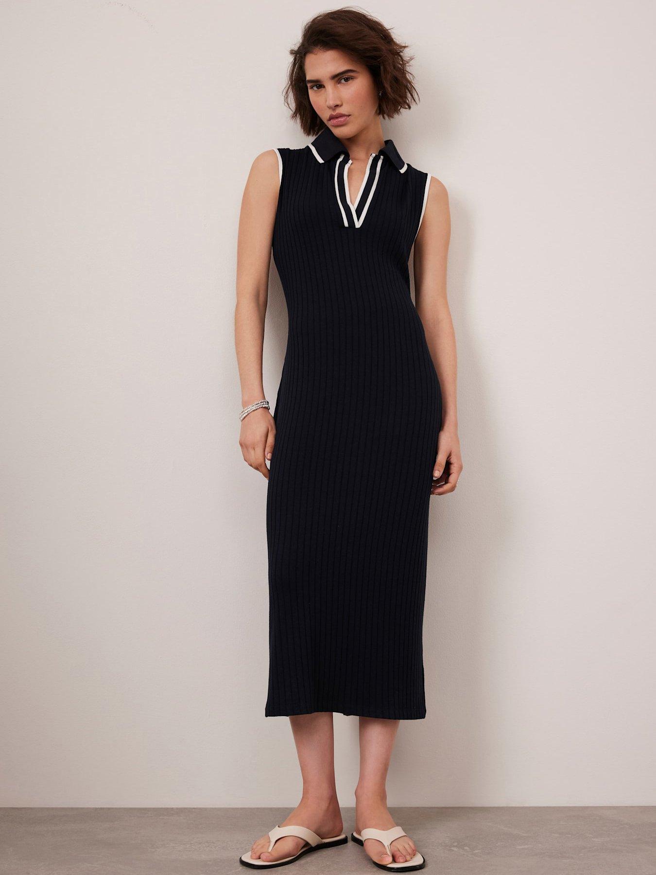 undefined Jersey Sleeveless Polo Midi Dress - Navy