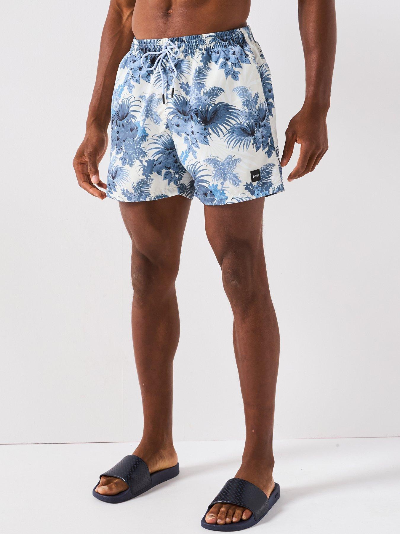 Image 1 of 6 of BOSS Piranha Floral Print Swimshorts - Light Blue