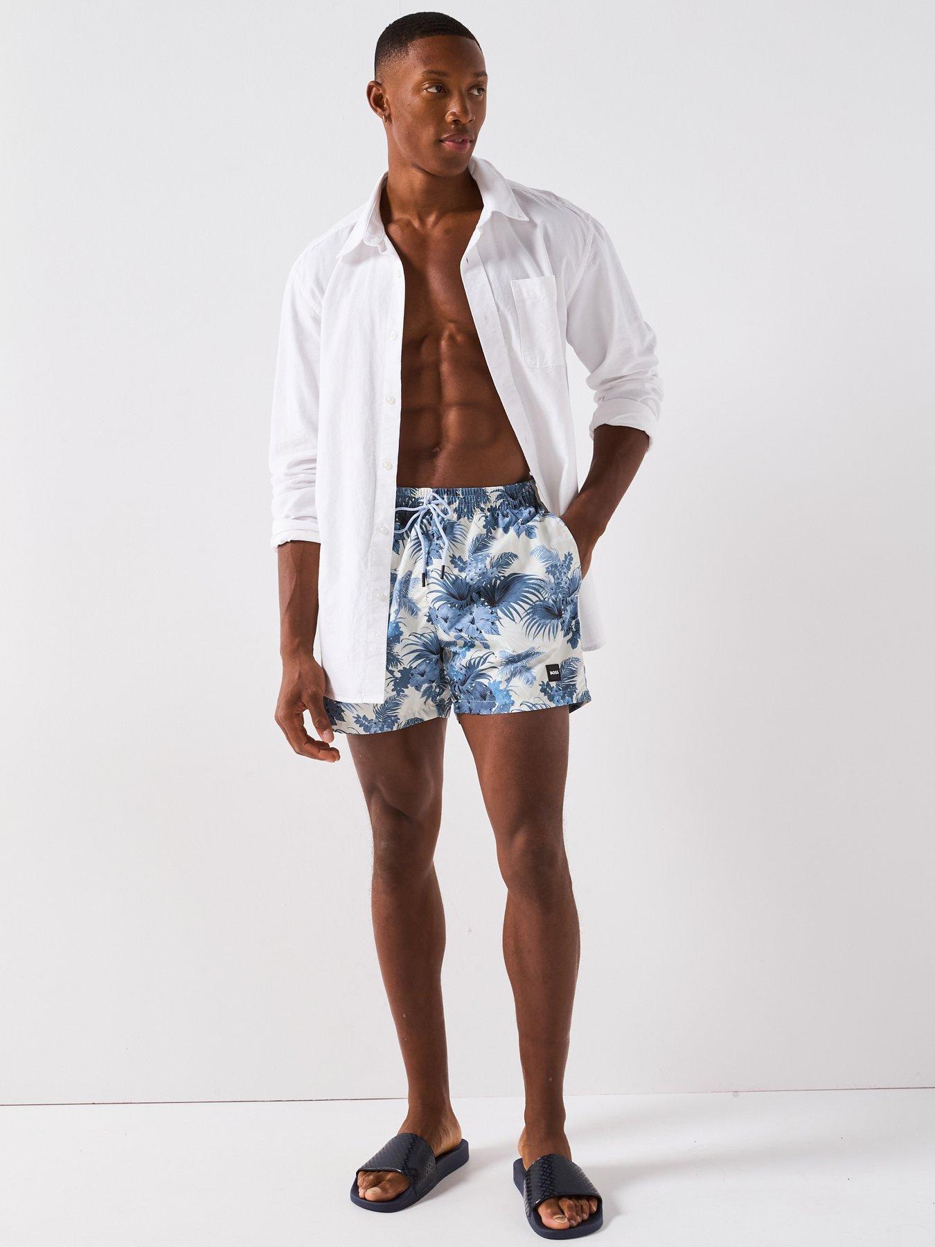 Image 3 of 6 of BOSS Piranha Floral Print Swimshorts - Light Blue