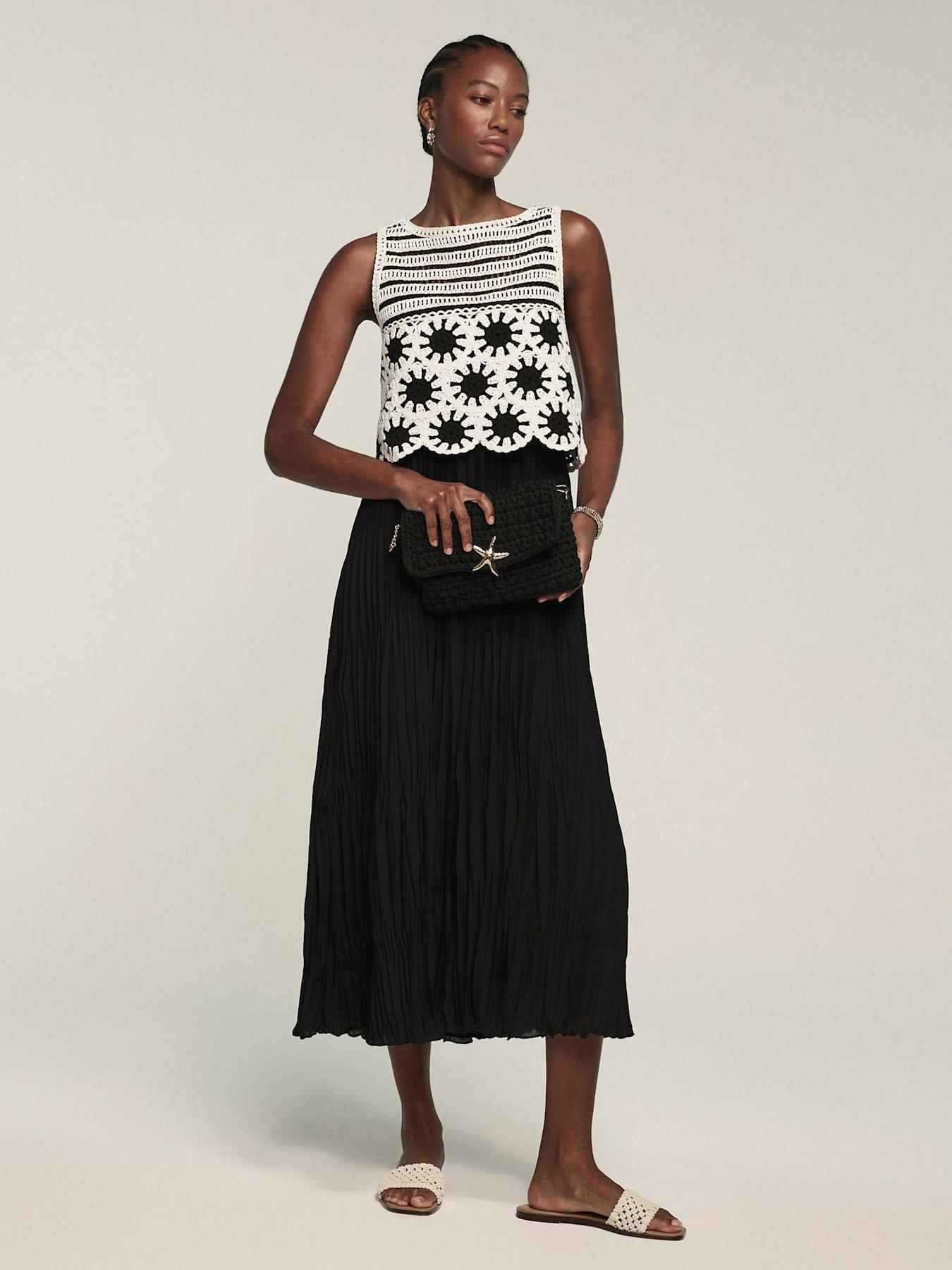 undefined Crochet Midi Dress - Black