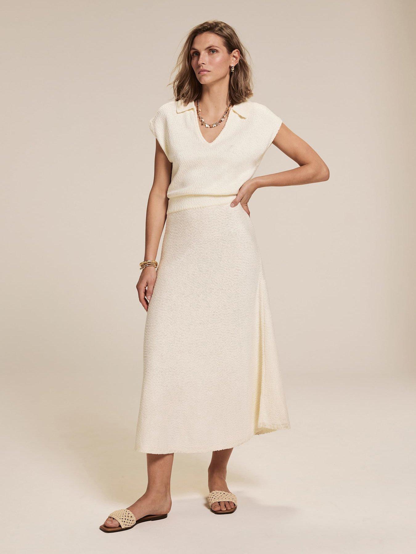 undefined White Textured Midi Dress - Cream