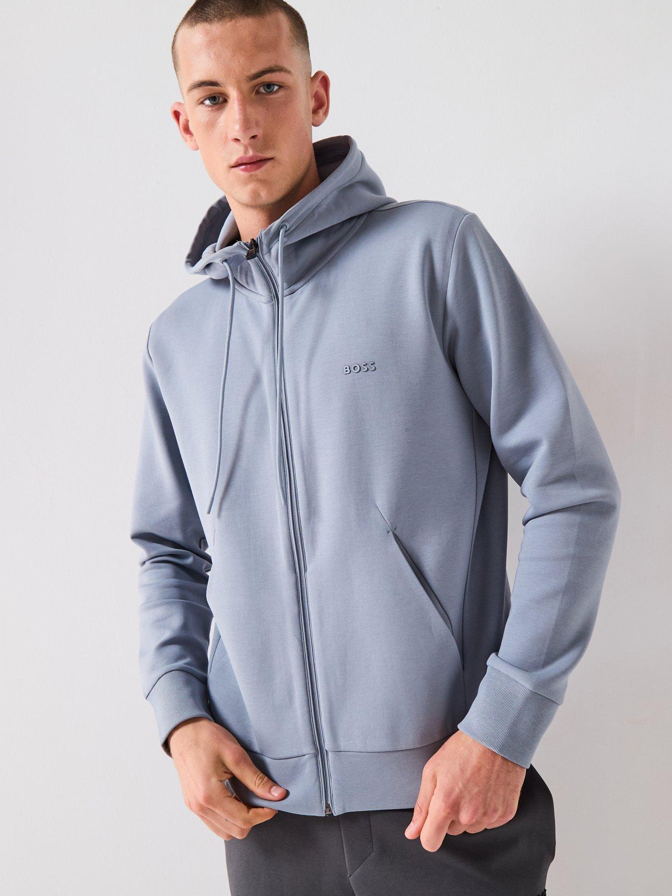 BOSS Saggy Regular Fit Zip Thru Hoodie - Light Grey