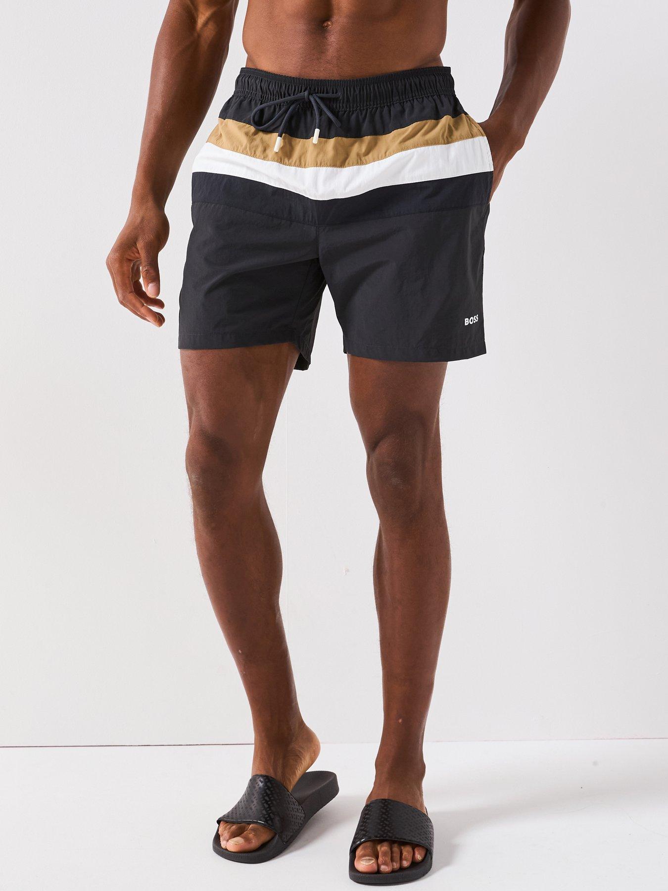 Image 1 of 6 of BOSS Louis Global Stripe Swim Shorts - Grey