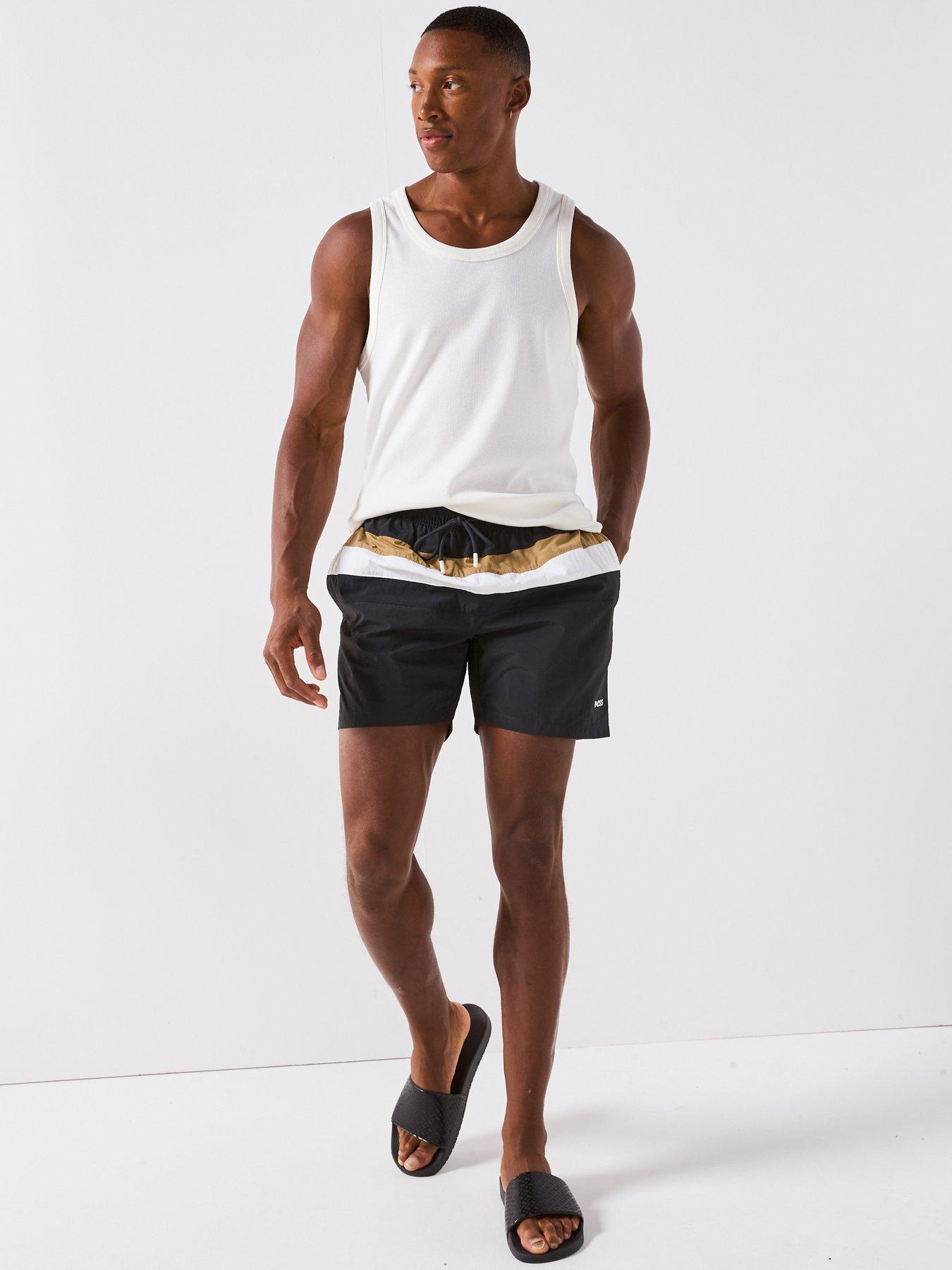 Image 3 of 6 of BOSS Louis Global Stripe Swim Shorts - Grey