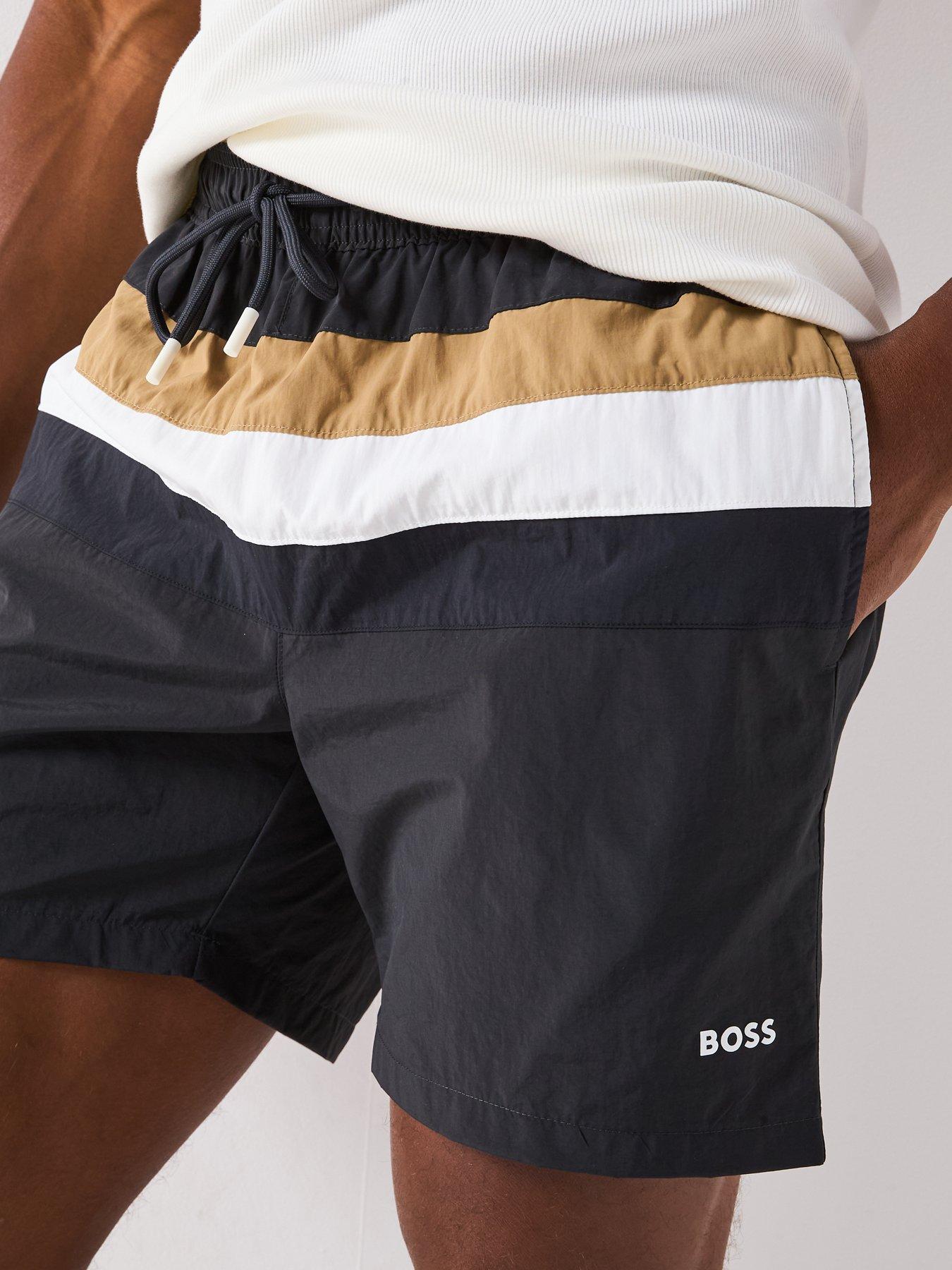Image 4 of 6 of BOSS Louis Global Stripe Swim Shorts - Grey