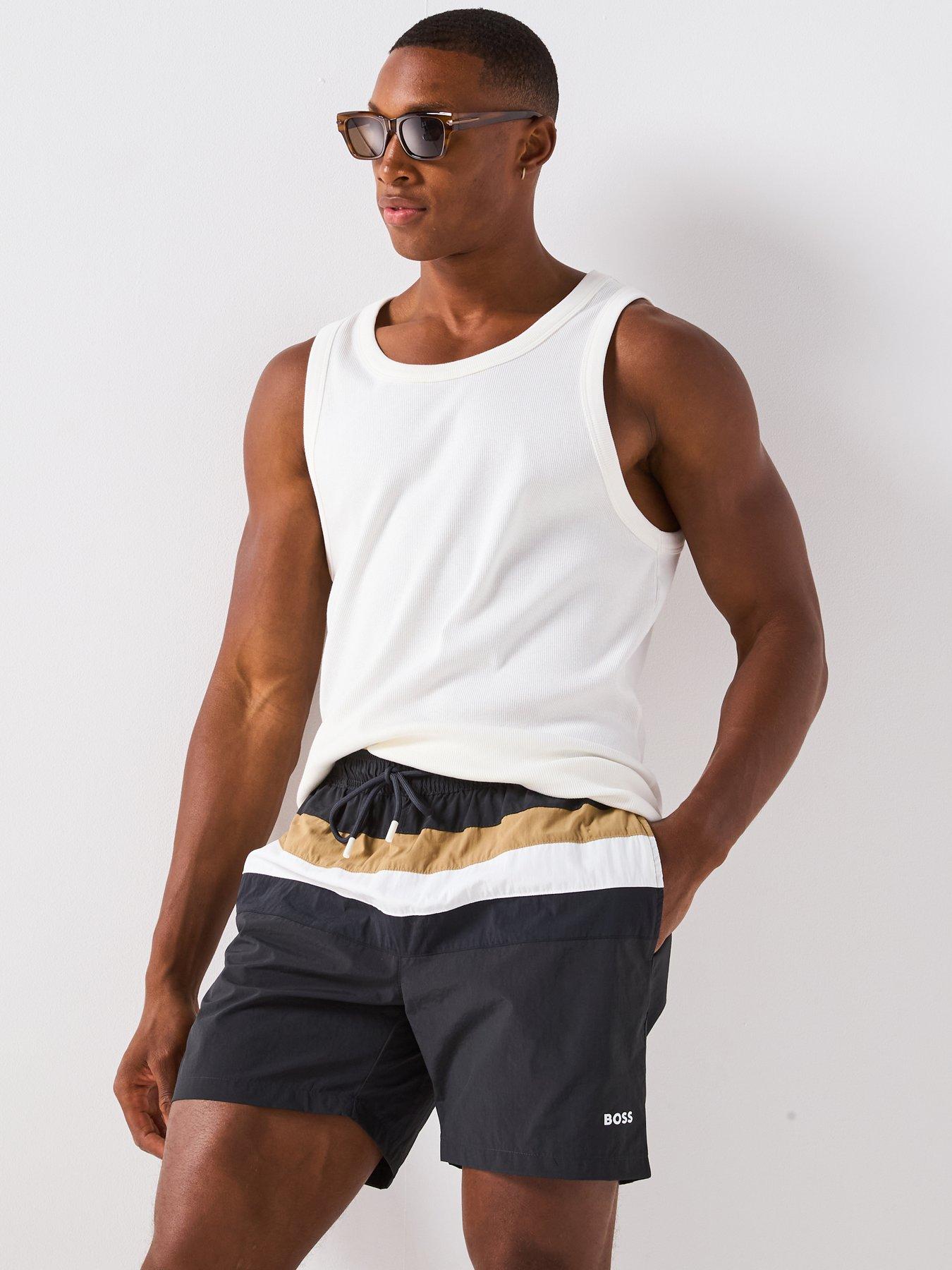 Image 5 of 6 of BOSS Louis Global Stripe Swim Shorts - Grey