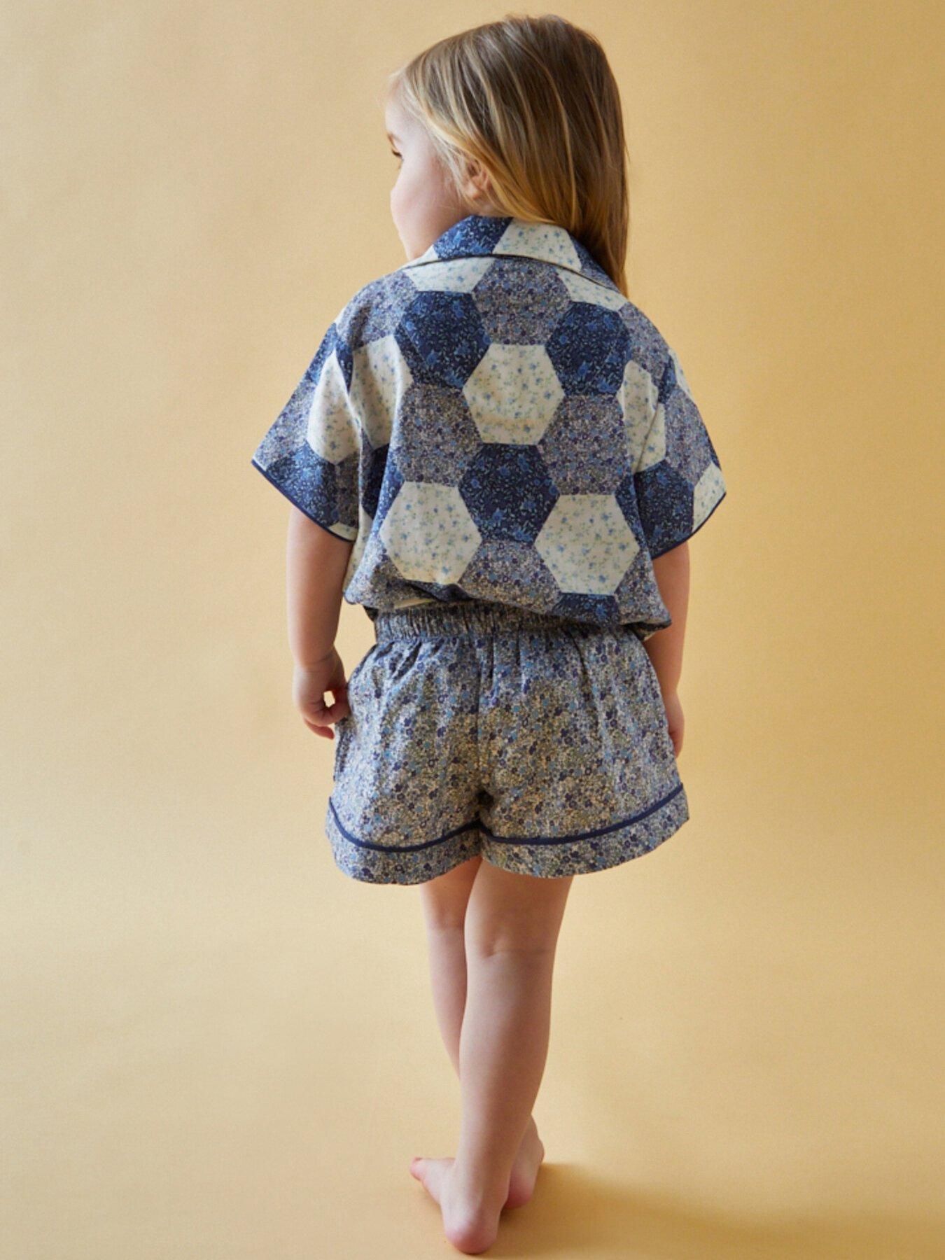  image of lily-lionel-girls-keira-short-sleeve-aster-patchwork-print-pyjama-set-blue