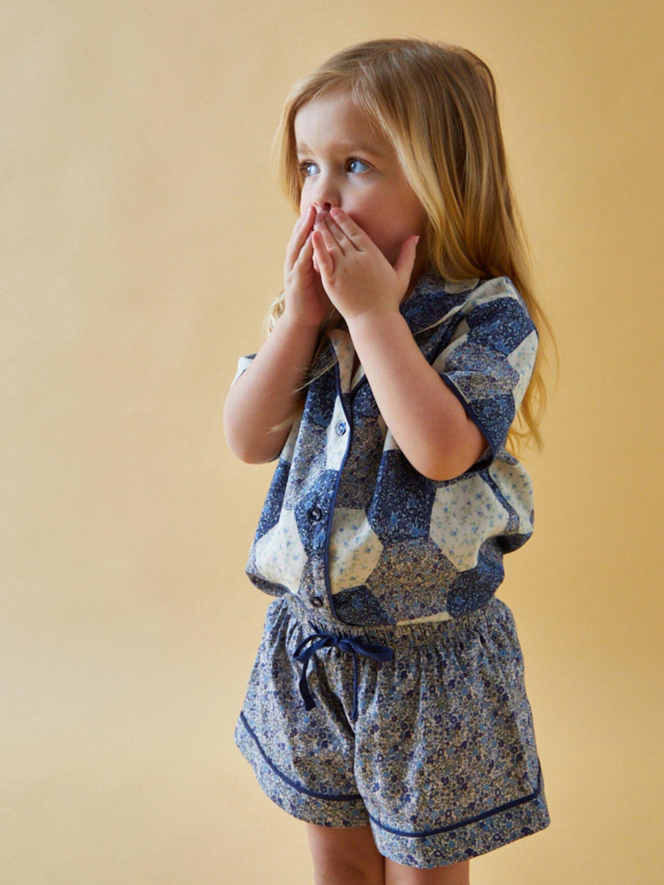  image of lily-lionel-girls-keira-short-sleeve-aster-patchwork-print-pyjama-set-blue