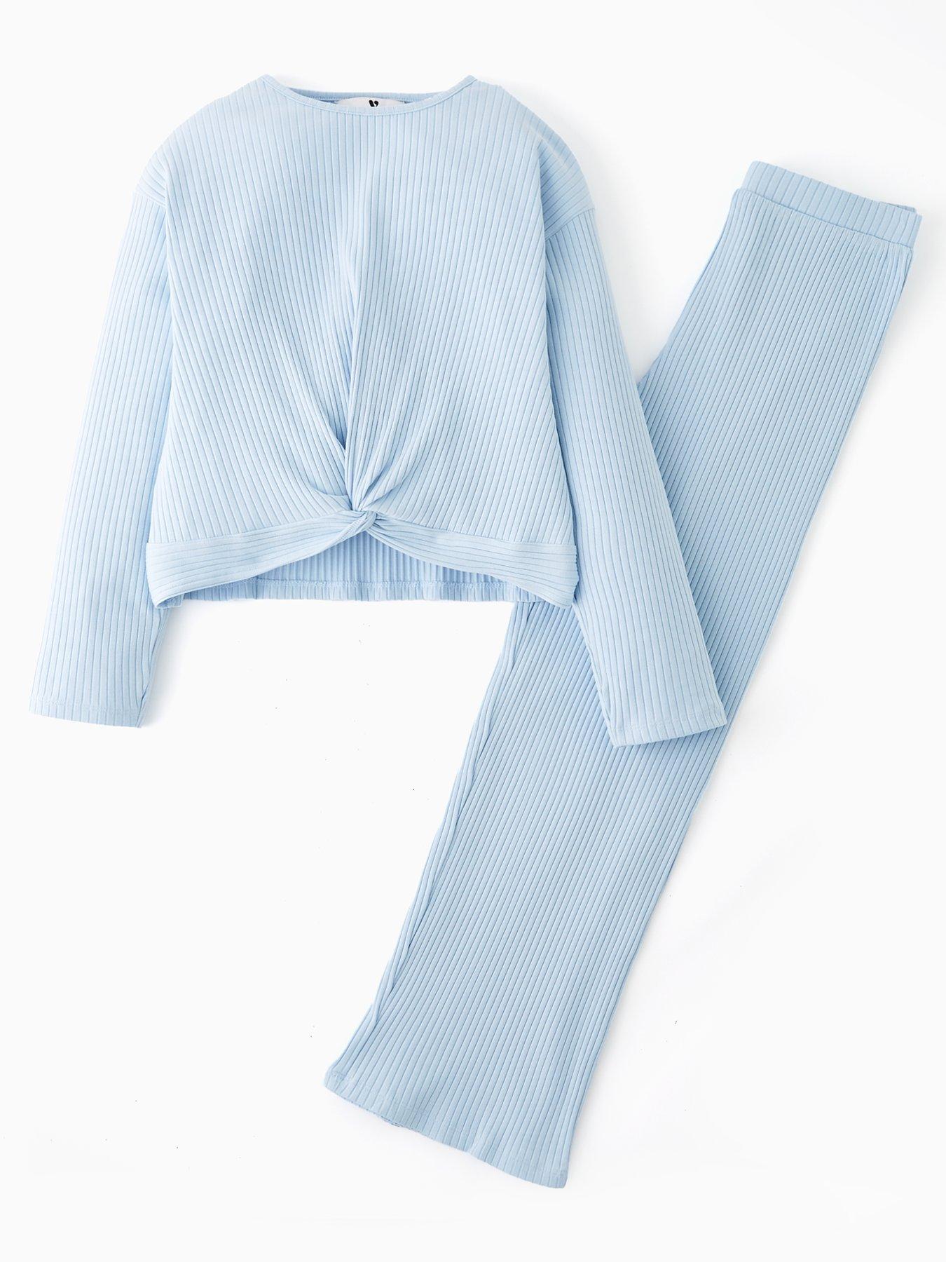 Image 1 of 5 of V by Very Girls Twisted Front Knot Long Sleeve Pyjamas - Blue