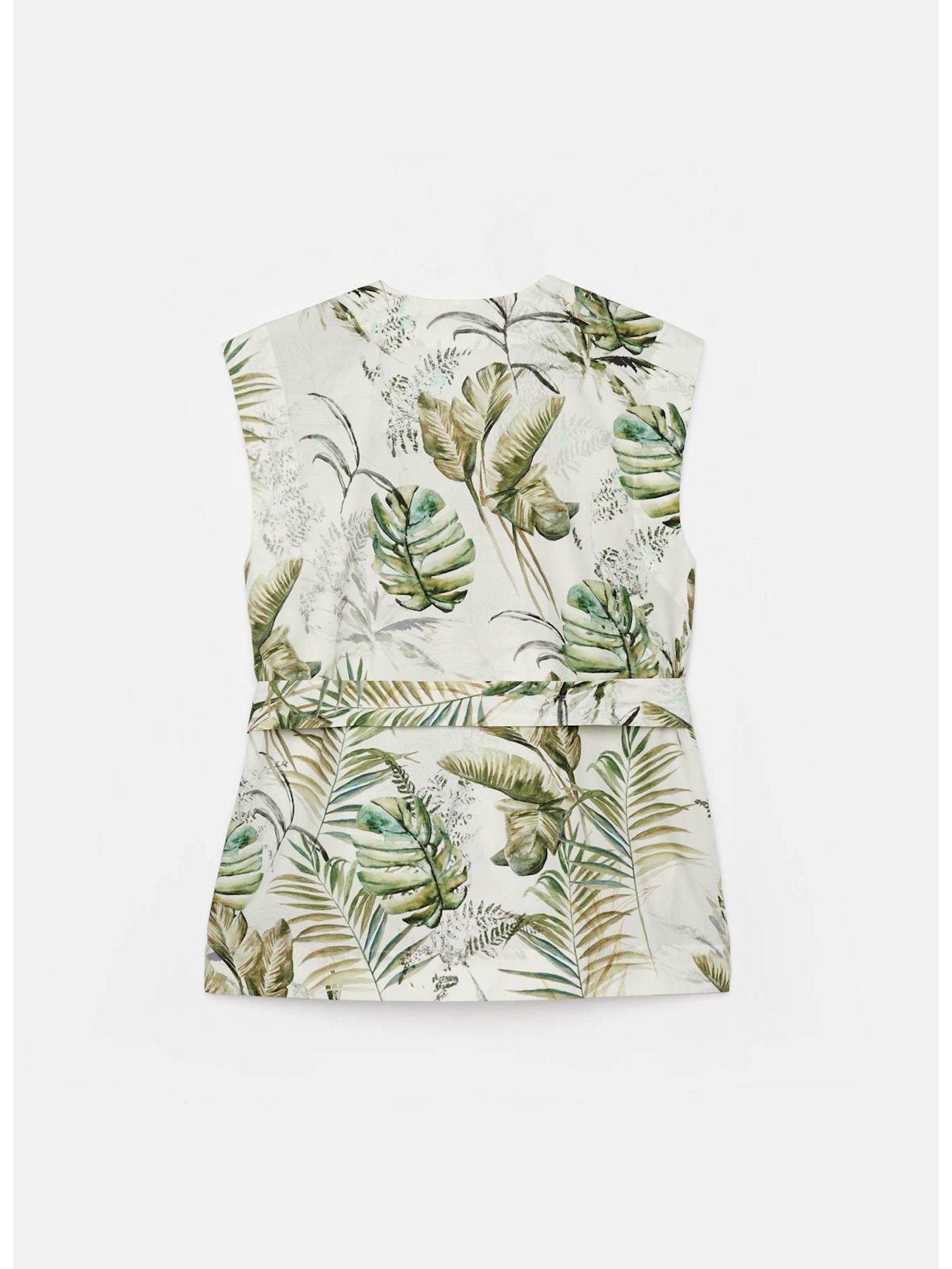  image of mint-velvet-palm-print-cotton-wrap-top-green