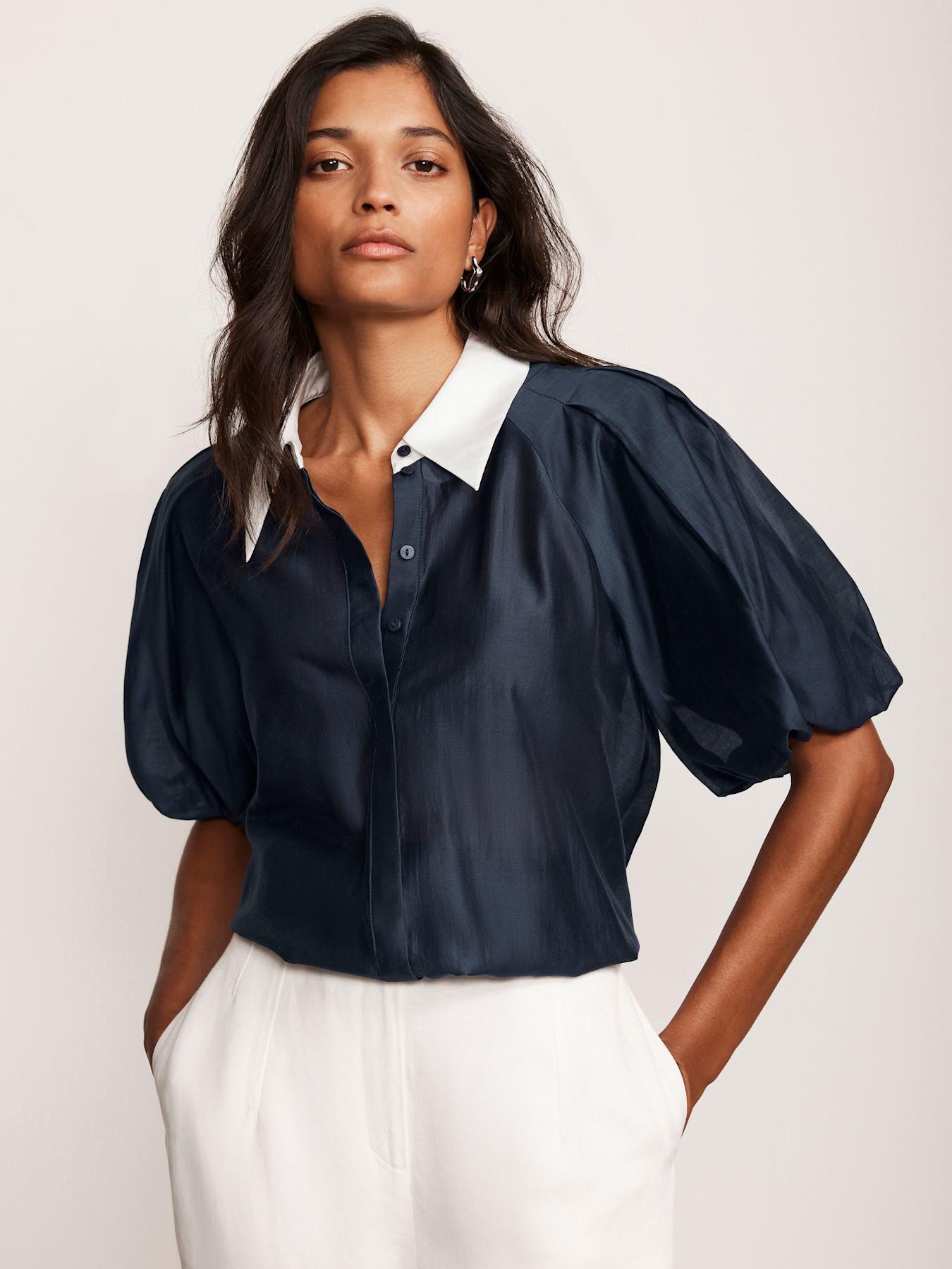 undefined Contrast Collar Shirt - Navy