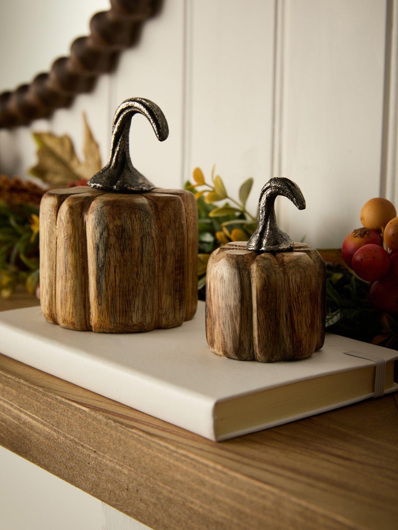 undefined Set of 2 Wooden Pumpkin Autumn Decorations