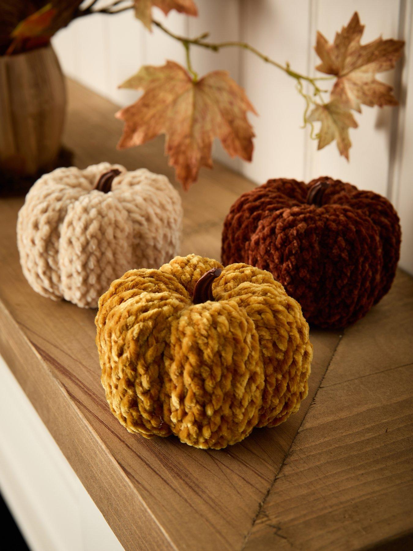 Image 1 of 6 of Heaven Sends Set of 3 Chenille Pumpkin Autumn Decorations