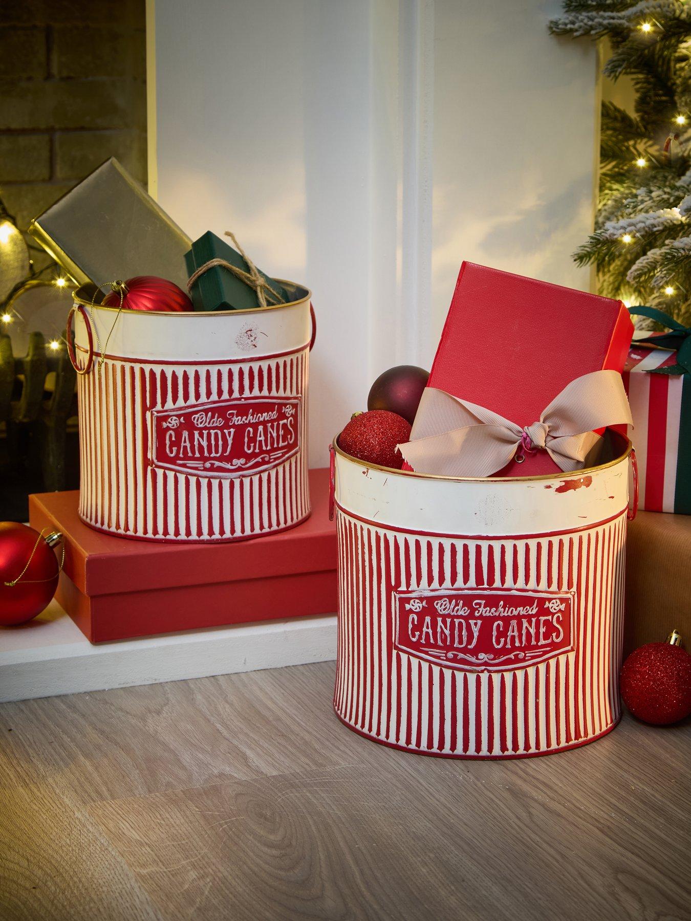 undefined Set of 2 Candy Cane Bucket Christmas Decorations