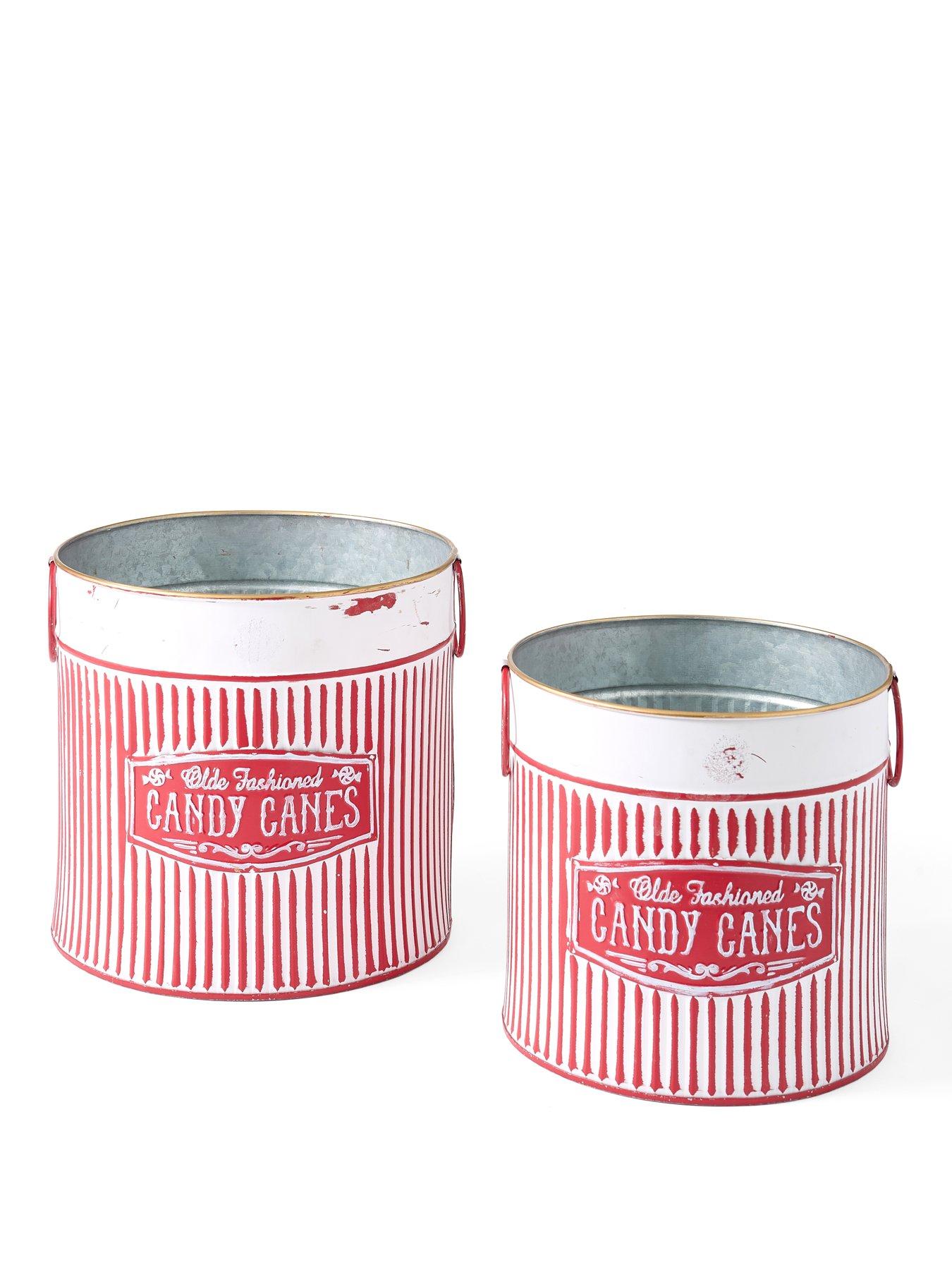 Image 2 of 6 of Heaven Sends Set&nbsp;of&nbsp;2 Candy Cane Bucket Christmas Decorations