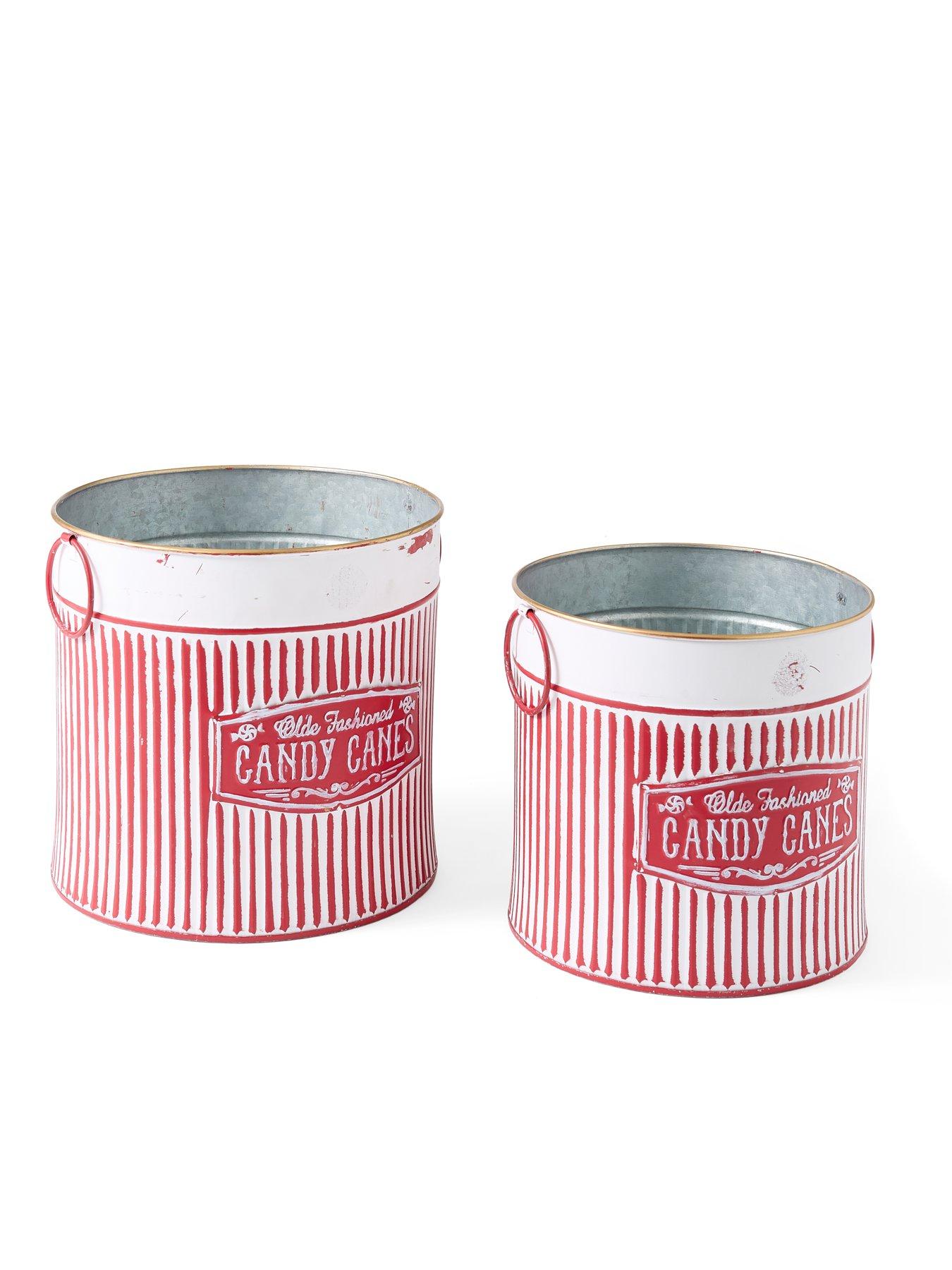 Image 3 of 6 of Heaven Sends Set&nbsp;of&nbsp;2 Candy Cane Bucket Christmas Decorations