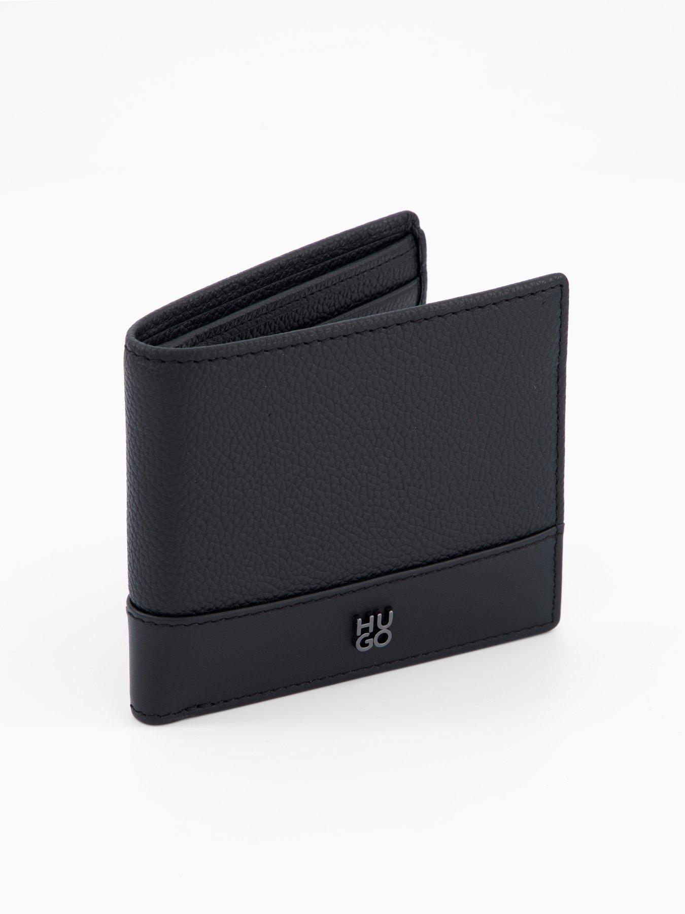 Image 3 of 4 of HUGO Leather wallet with stacked logo - Black