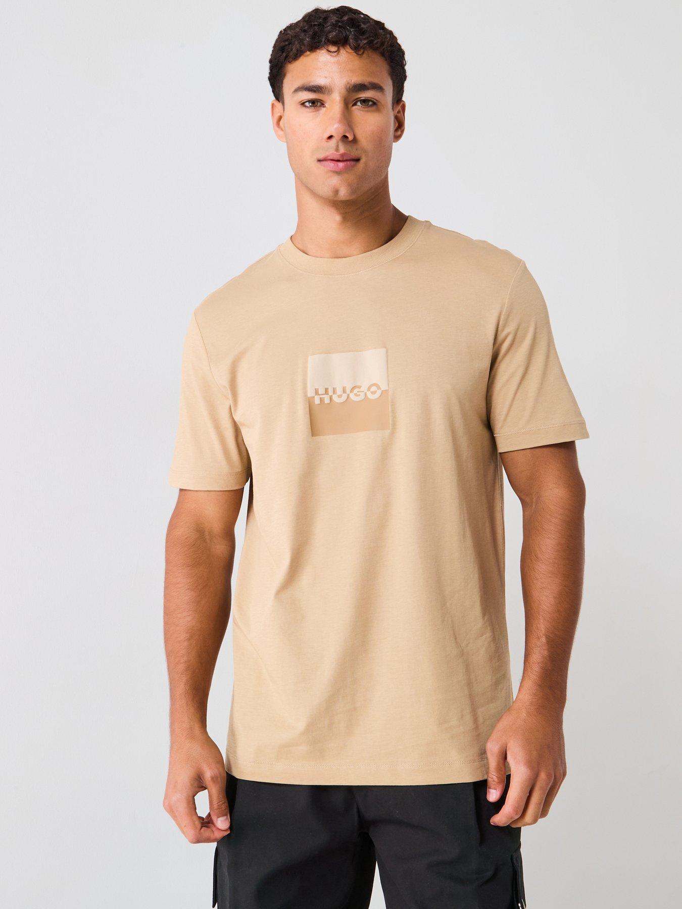 hugo-regular-fit-dusplit-logo-t-shirt-light-beige