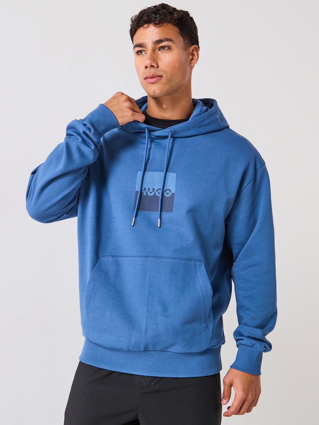 HUGO Relaxed Fit Duspliter Split Logo  Crew Sweat - Blue