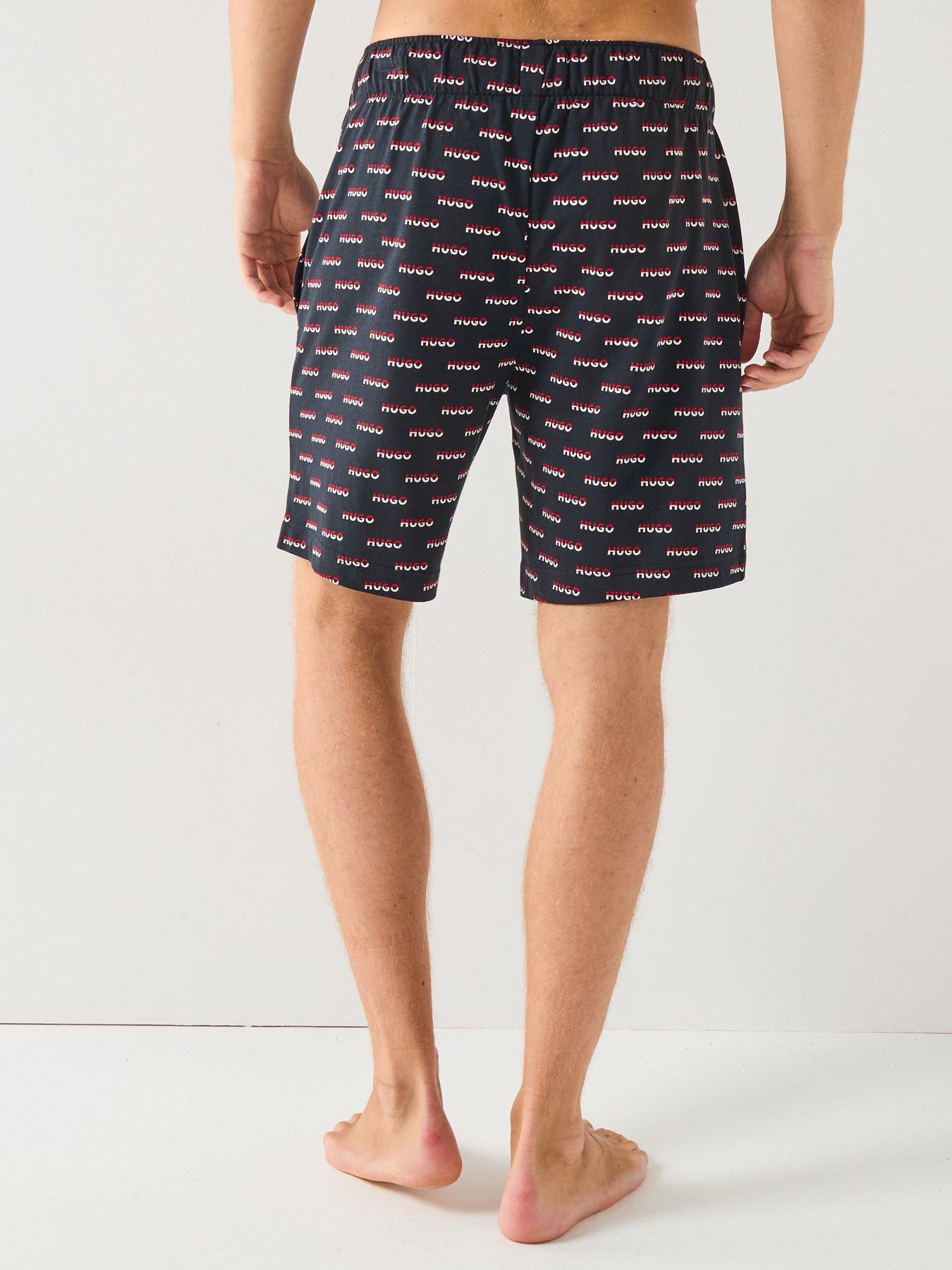 Image 2 of 5 of HUGO Bodywear Split All Over Logo Loungewear Shorts - Black