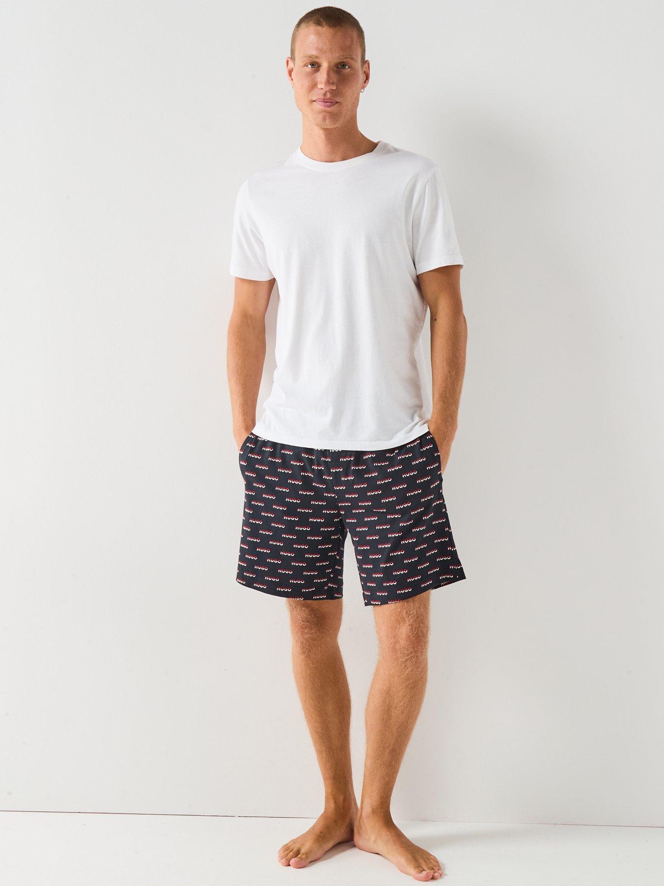 Image 3 of 5 of HUGO Bodywear Split All Over Logo Loungewear Shorts - Black