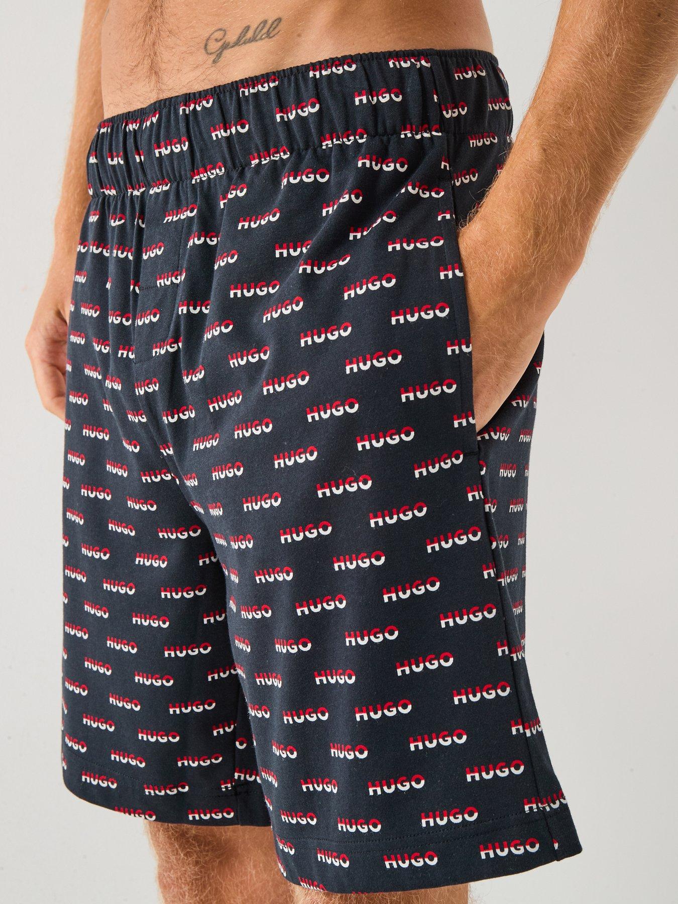 Image 4 of 5 of HUGO Bodywear Split All Over Logo Loungewear Shorts - Black