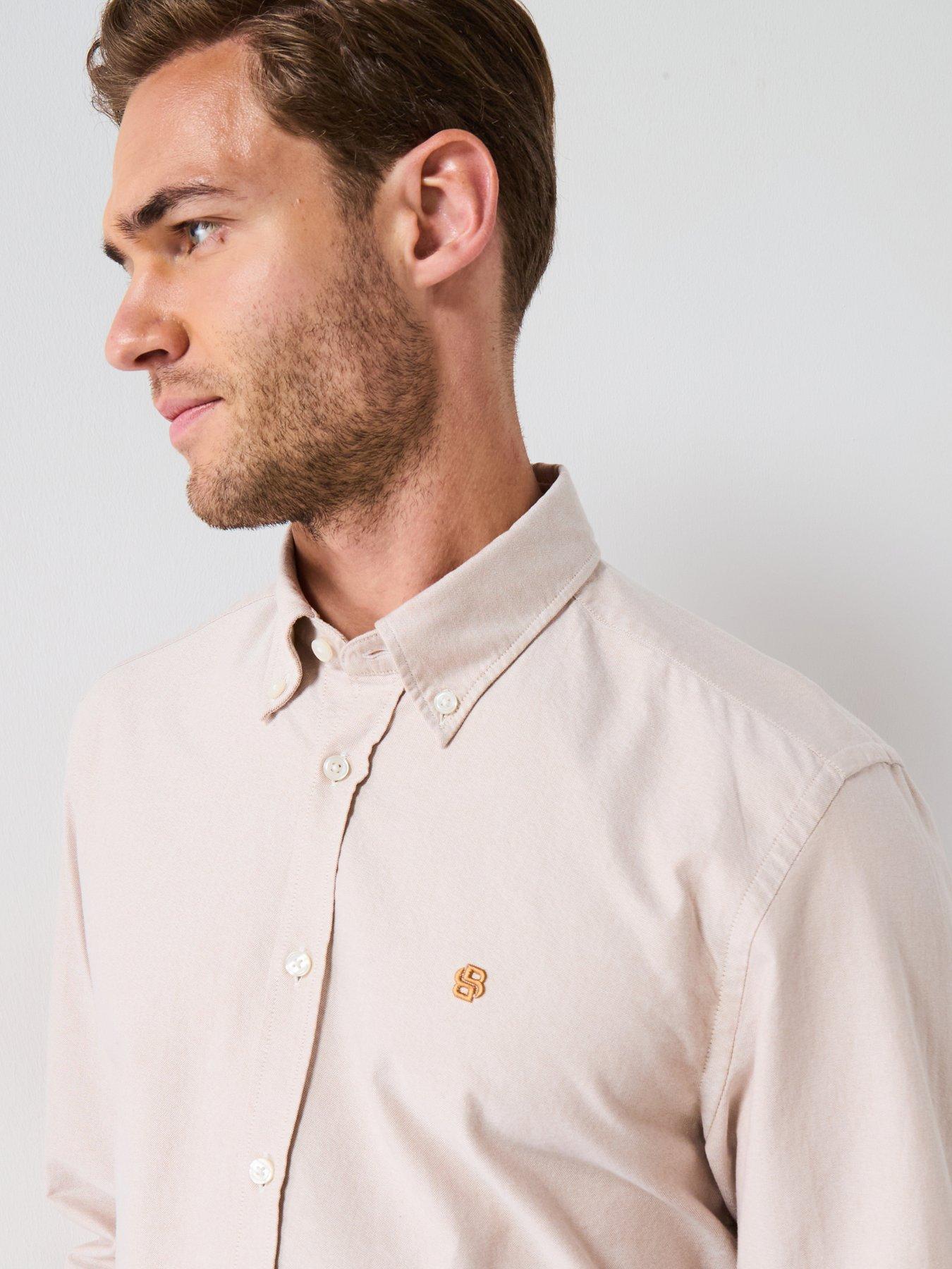 Image 1 of 6 of BOSS H-Liam Plain Regular Fit Oxford Shirt - Beige