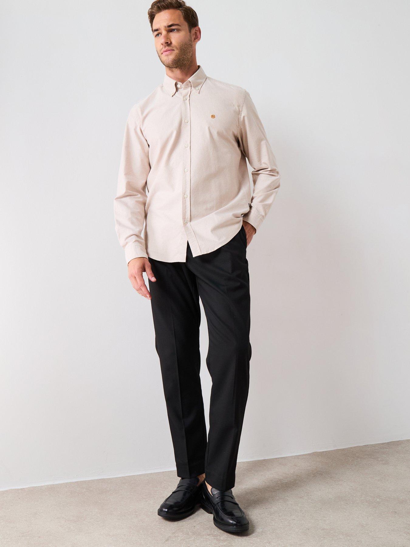 Image 3 of 6 of BOSS H-Liam Plain Regular Fit Oxford Shirt - Beige