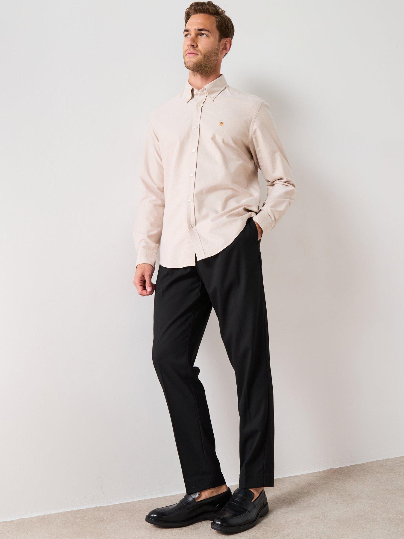 Image 4 of 6 of BOSS H-Liam Plain Regular Fit Oxford Shirt - Beige
