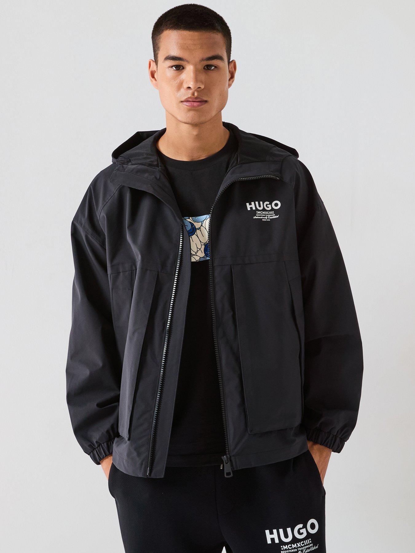 HUGO Blue Bod2531 Regular Fit International Logo Lightweight Jacket - Black