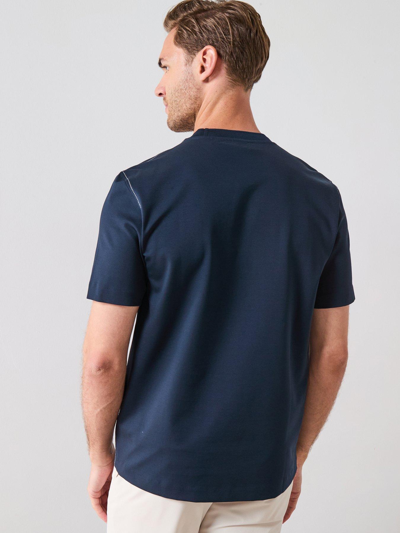  image of boss-c-taut-105-regular-fit-contrast-stitched-pocket-t-shirt-navy