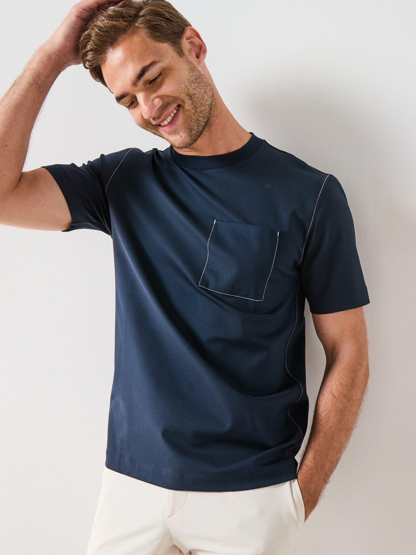 image of boss-c-taut-105-regular-fit-contrast-stitched-pocket-t-shirt-navy