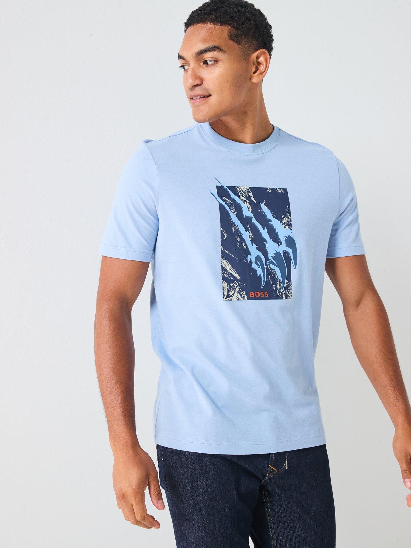 Image 1 of 5 of BOSS Animali Regular Fit Scratch Graphic T-Shirt - Light Blue