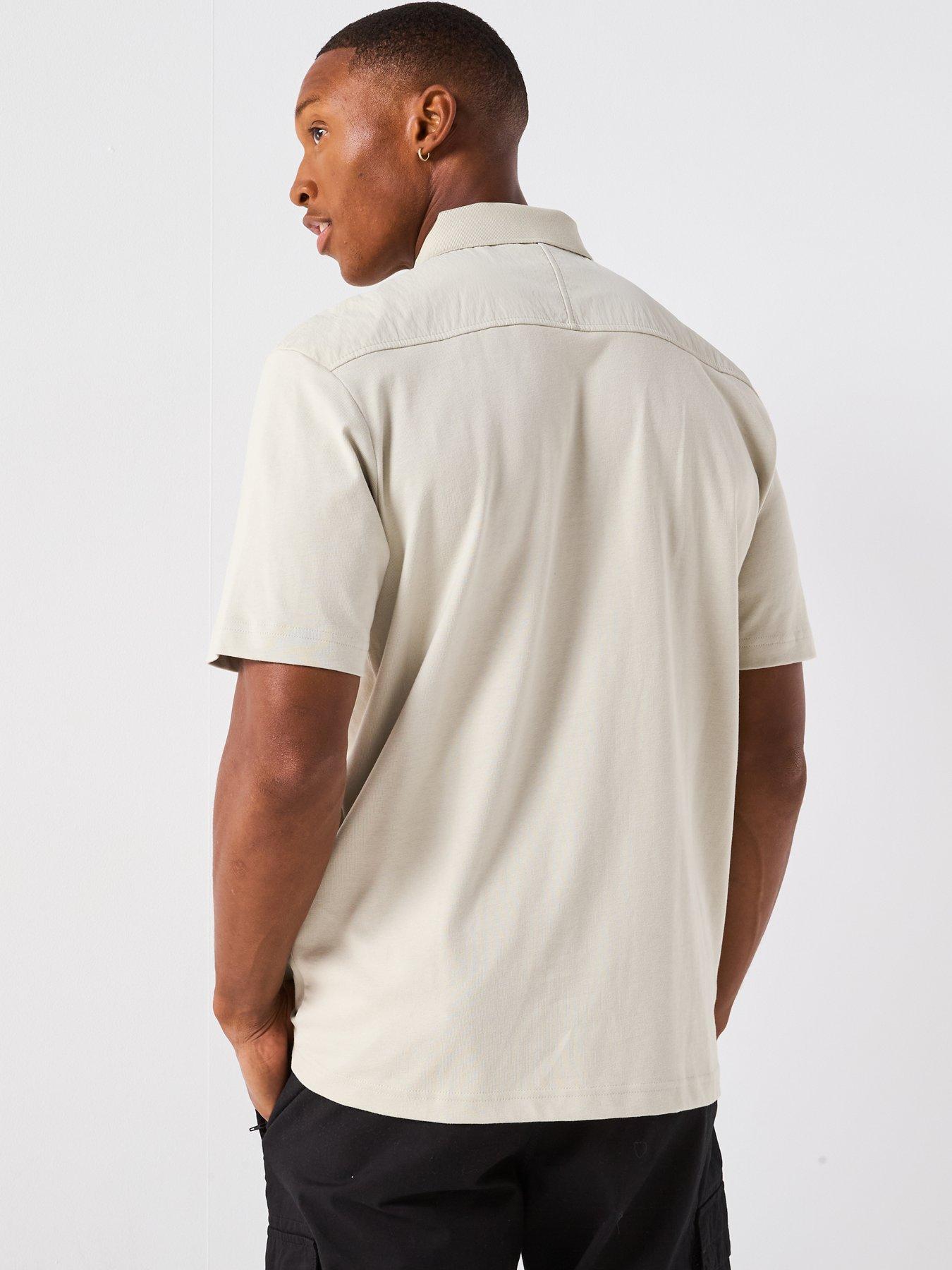 Image 2 of 6 of BOSS Panel Relaxed Fit Nylon Panel Polo Utility Shirt - Beige