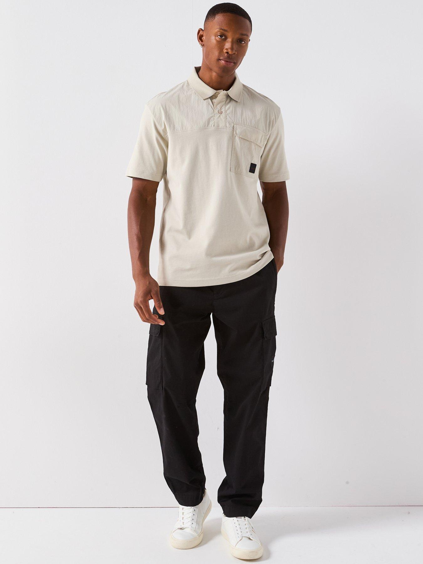 Image 3 of 6 of BOSS Panel Relaxed Fit Nylon Panel Polo Utility Shirt - Beige