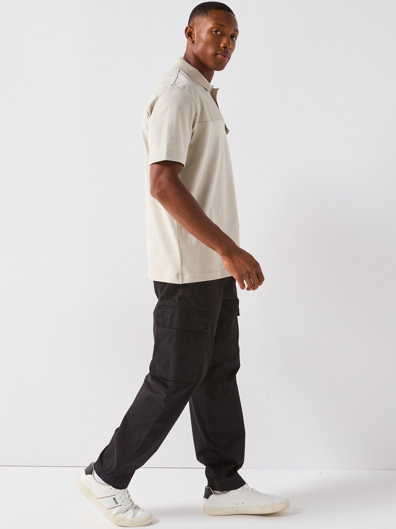 Image 5 of 6 of BOSS Panel Relaxed Fit Nylon Panel Polo Utility Shirt - Beige