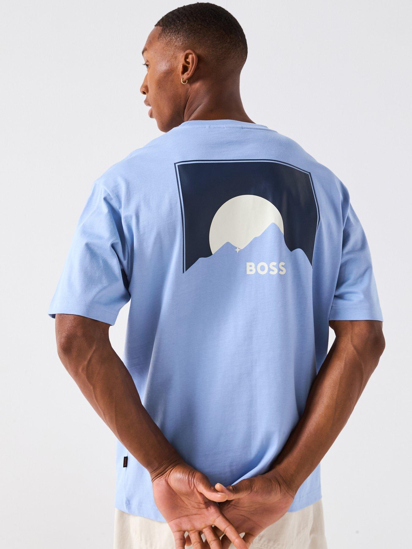 Image 1 of 6 of BOSS Move Relaxed Fit Back Print T-Shirt - Light Blue