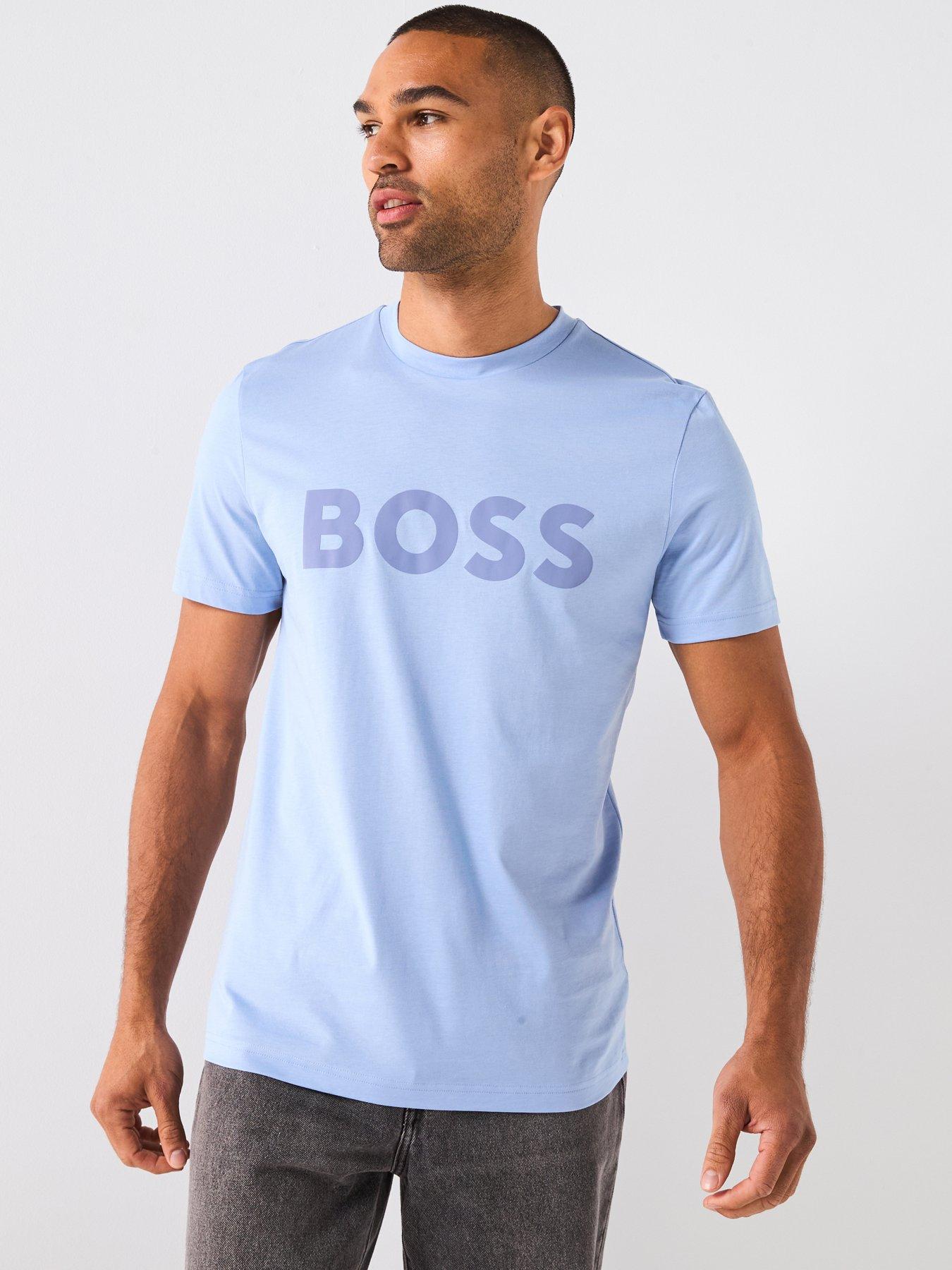 Image 1 of 4 of BOSS Thinking 1 Regular Fit Large Logo T-Shirt - Light Blue