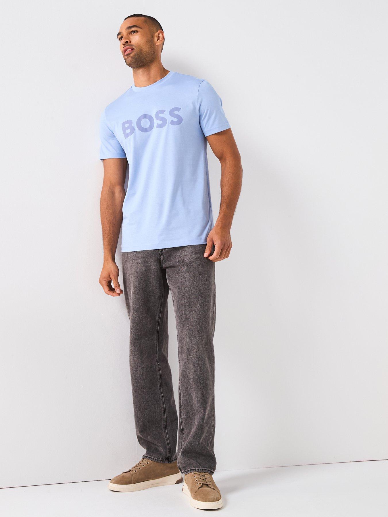 Image 3 of 4 of BOSS Thinking 1 Regular Fit Large Logo T-Shirt - Light Blue