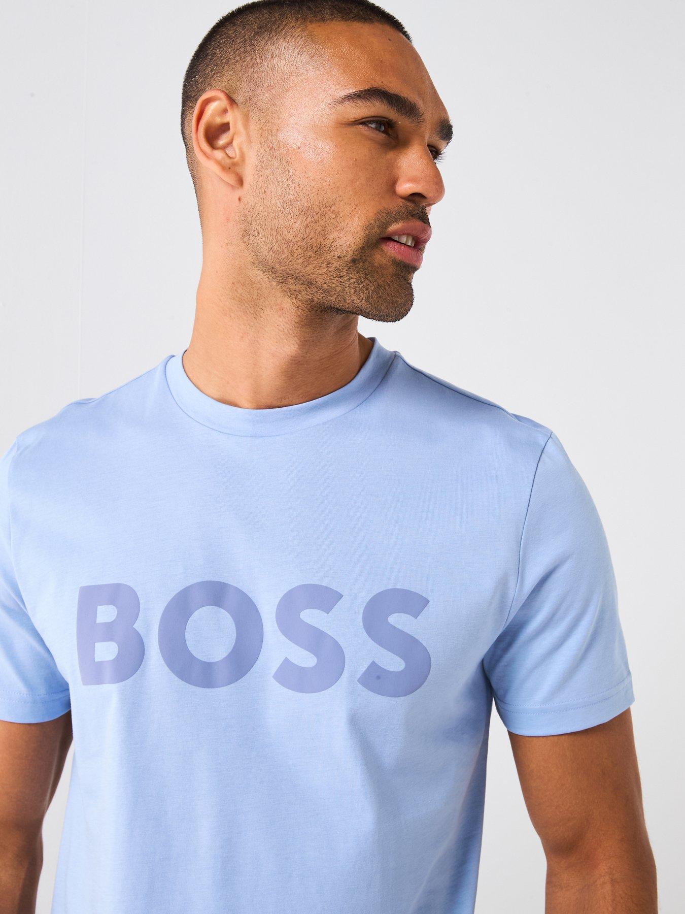 Image 4 of 4 of BOSS Thinking 1 Regular Fit Large Logo T-Shirt - Light Blue