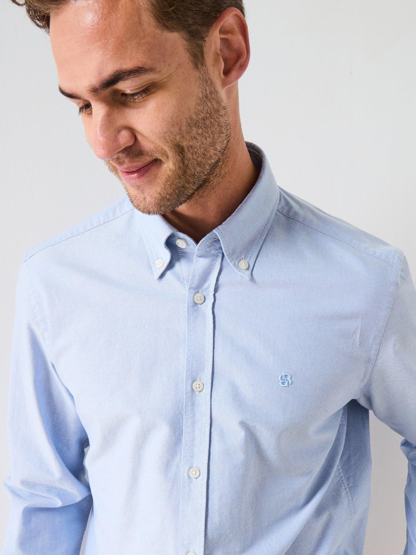 BOSS H-Liam Plain Regular Fit Oxford Shirt - Light Blue