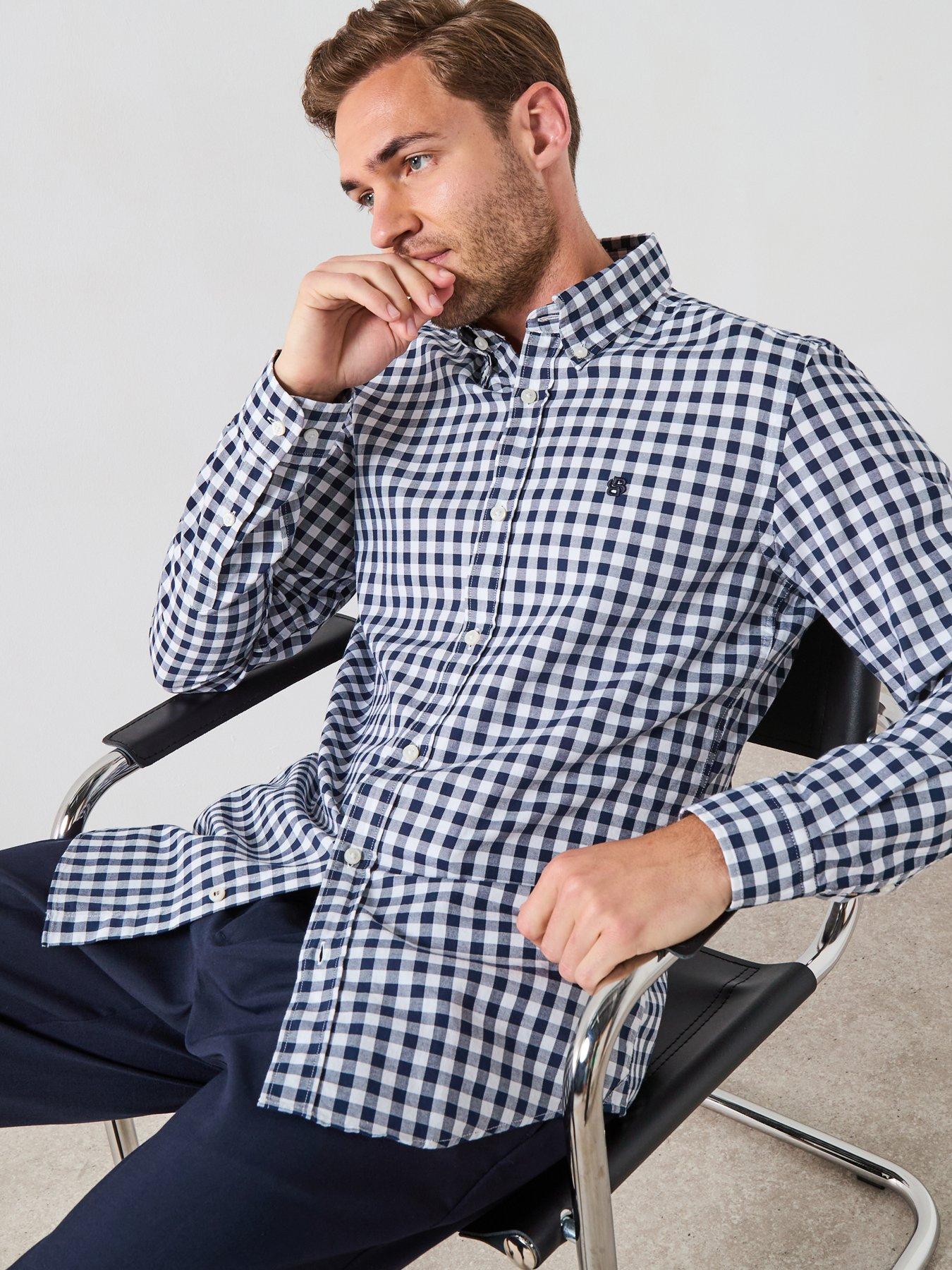  image of boss-roan-slim-fit-gingham-plaid-shirt-navy